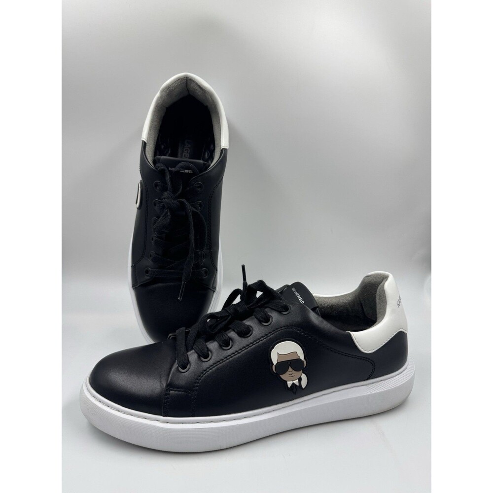 Karl Lagerfeld Leather Sneakers Mens Sz 10.5 Black/White Paris Karl’s Head Logo